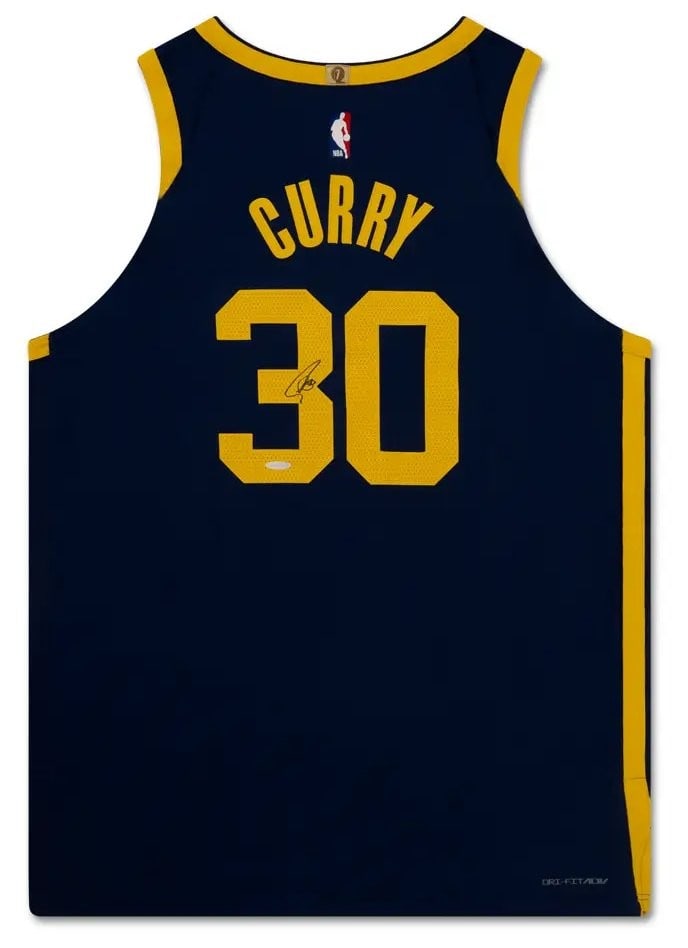 Stephen Curry Autographed Golden State Warriors Navy Jersey Authentic: Stephen Curry Autographed Golden State Warriors Navy Jersey Authentic Celebrate the legacy of Stephen Curry with this autographed Golden State Warriors Navy Statement Edition authentic jersey. Drafted