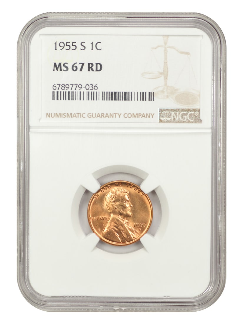 1955-S Lincoln Cent NGC MS67RD Uncirculated Wheat Reverse (1 of 4)