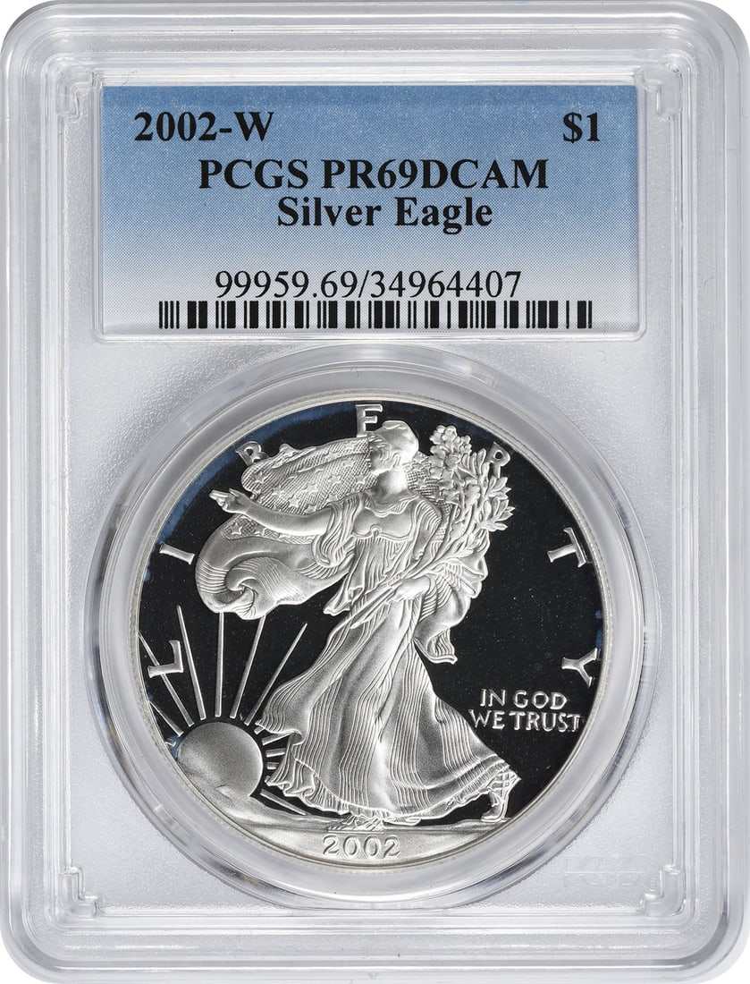 2002-W American Silver Eagle Dollar PR69DCAM PCGS Proof Coin (1 of 2)