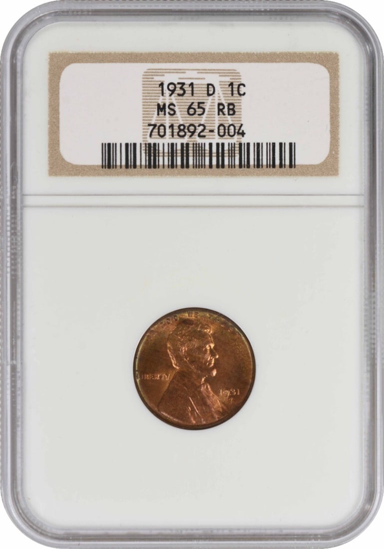 NGC MS65RB 1931-D Lincoln Wheat Small Cent Uncirculated Copper Coin: NGC MS65RB 1931-D Lincoln Wheat Small Cent Uncirculated Copper Coin This is a 1931-D Lincoln Wheat Cent graded MS65RB by NGC. Struck in copper, this uncirculated small cent was minted in Denver and fe