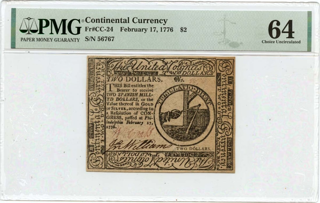 1776 $2 Continental Currency CC-24 PMG MS64 Uncirculated Note (1 of 2)