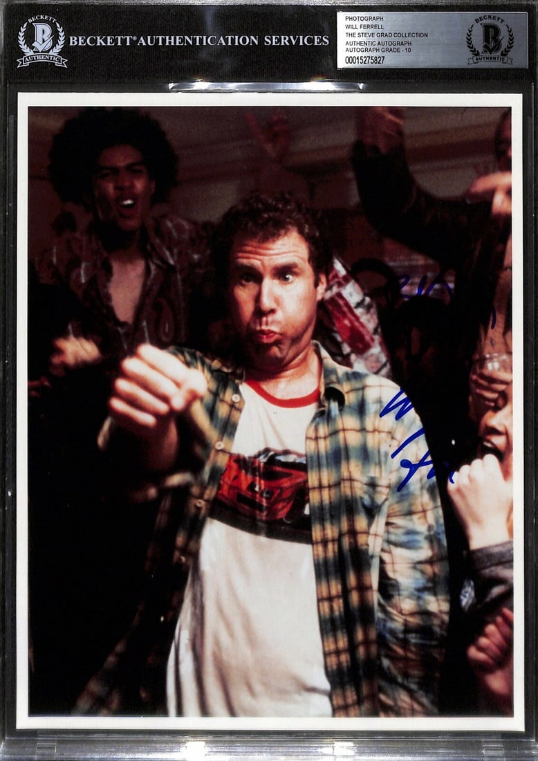 Will Ferrell Signed 8x10 Old School Photo Beckett Authenticated: Will Ferrell Signed 8x10 Old School Photo Beckett Authenticated This autographed 8x10 photograph features Will Ferrell from the iconic movie "Old School," signed in blue permanent marker. The autograp