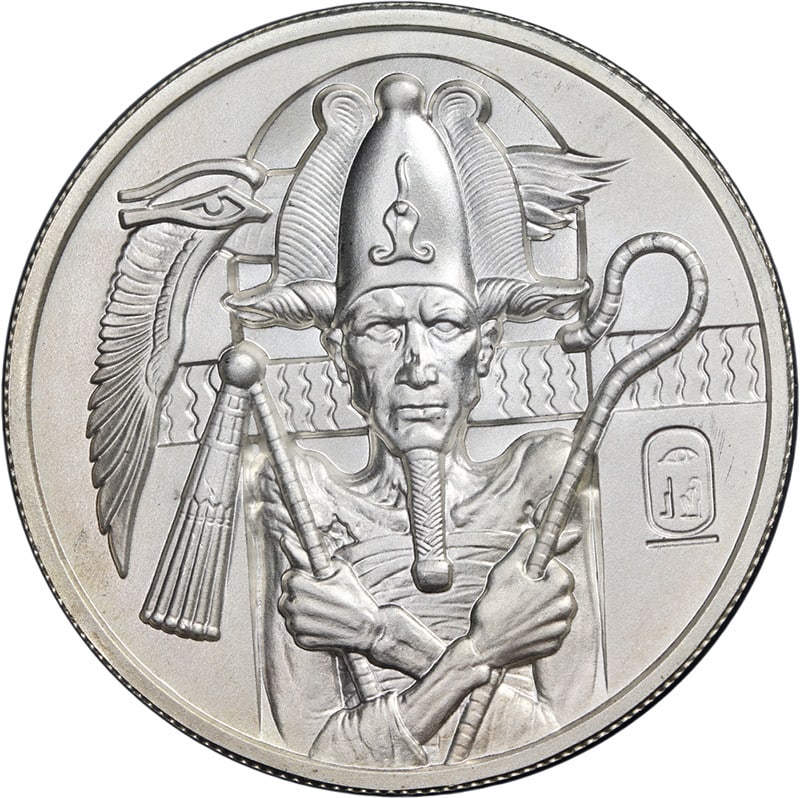 2 oz .999 Silver Osiris Mummy High Relief Round Egyptian Gods Series (1 of 2)