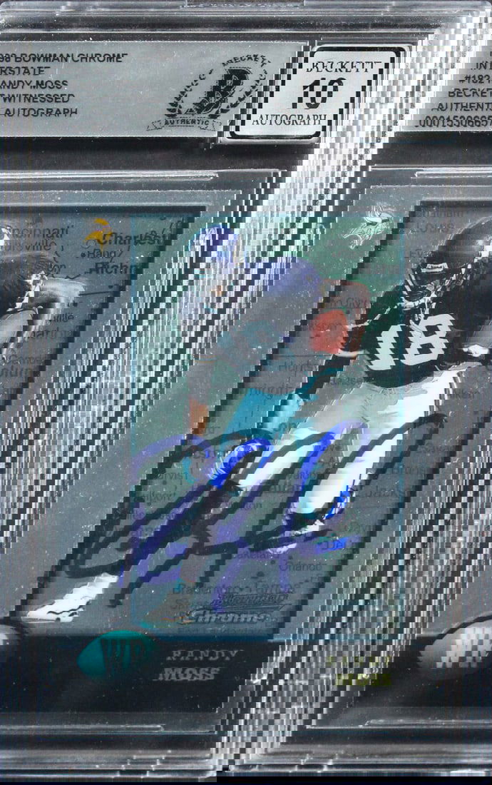 Randy Moss Signed 1998 Bowman Chrome RC Card Gem Mint 10 BAS (1 of 2)