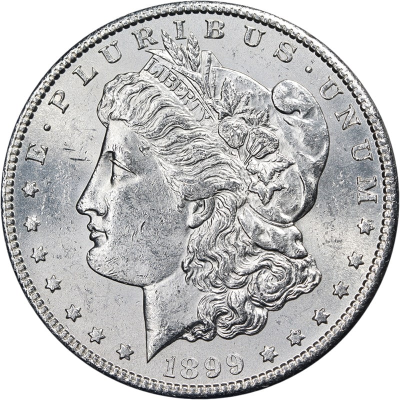 Uncirculated 1899-S Silver Morgan Dollar Bright Luster and Sharp Strike: Uncirculated 1899-S Silver Morgan Dollar Bright Luster and Sharp Strike This 1899-S Morgan Silver Dollar is an uncirculated coin with bright white luster, strong strike, and great eye appeal. Featurin