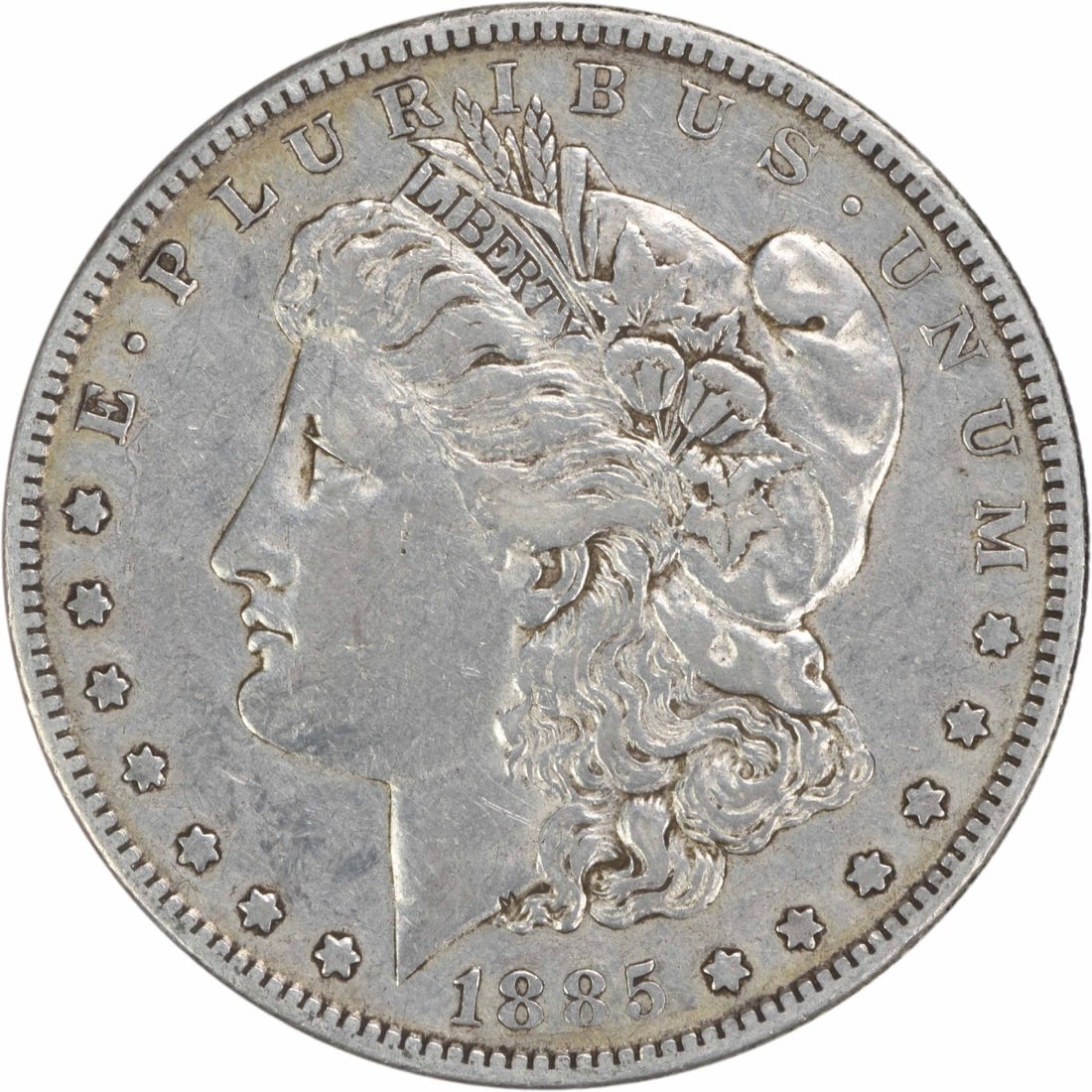San Francisco 1885-S Morgan Dollar 90% Silver EF Grade Uncertified Coin: San Francisco 1885-S Morgan Dollar 90% Silver EF Grade Uncertified Coin This is an 1885-S Morgan Silver Dollar from the San Francisco Mint, featuring a composition of 90% silver and 10% copper. The co