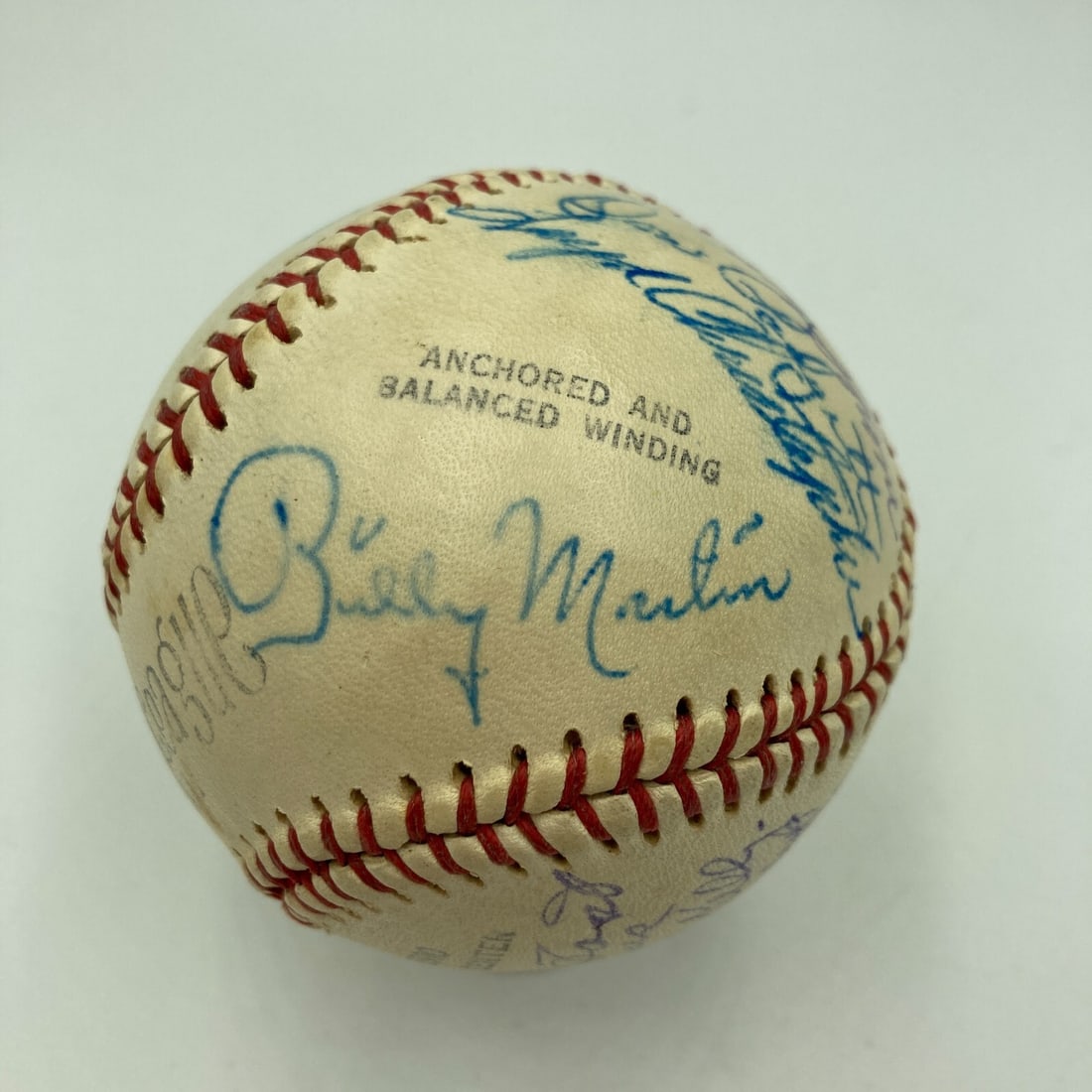 1949 Oakland Oaks Team Signed Baseball Billy Martin JSA Authenticated: 1949 Oakland Oaks Team Signed Baseball Billy Martin JSA Authenticated This is an original 1949 Oakland Oaks team-signed minor league baseball featuring the autographs of notable players Billy Martin a