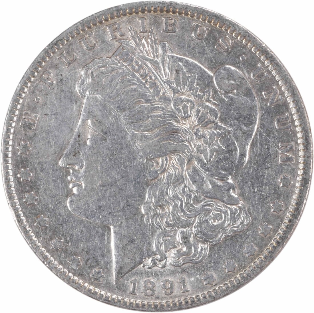1891-O AU Morgan Dollar Uncertified 90 Silver New Orleans Mint: 1891-O AU Morgan Dollar Uncertified 90 Silver New Orleans Mint This 1891-O Morgan Silver Dollar was minted in New Orleans and features a composition of 90% silver and 10% copper. Designed by George T.