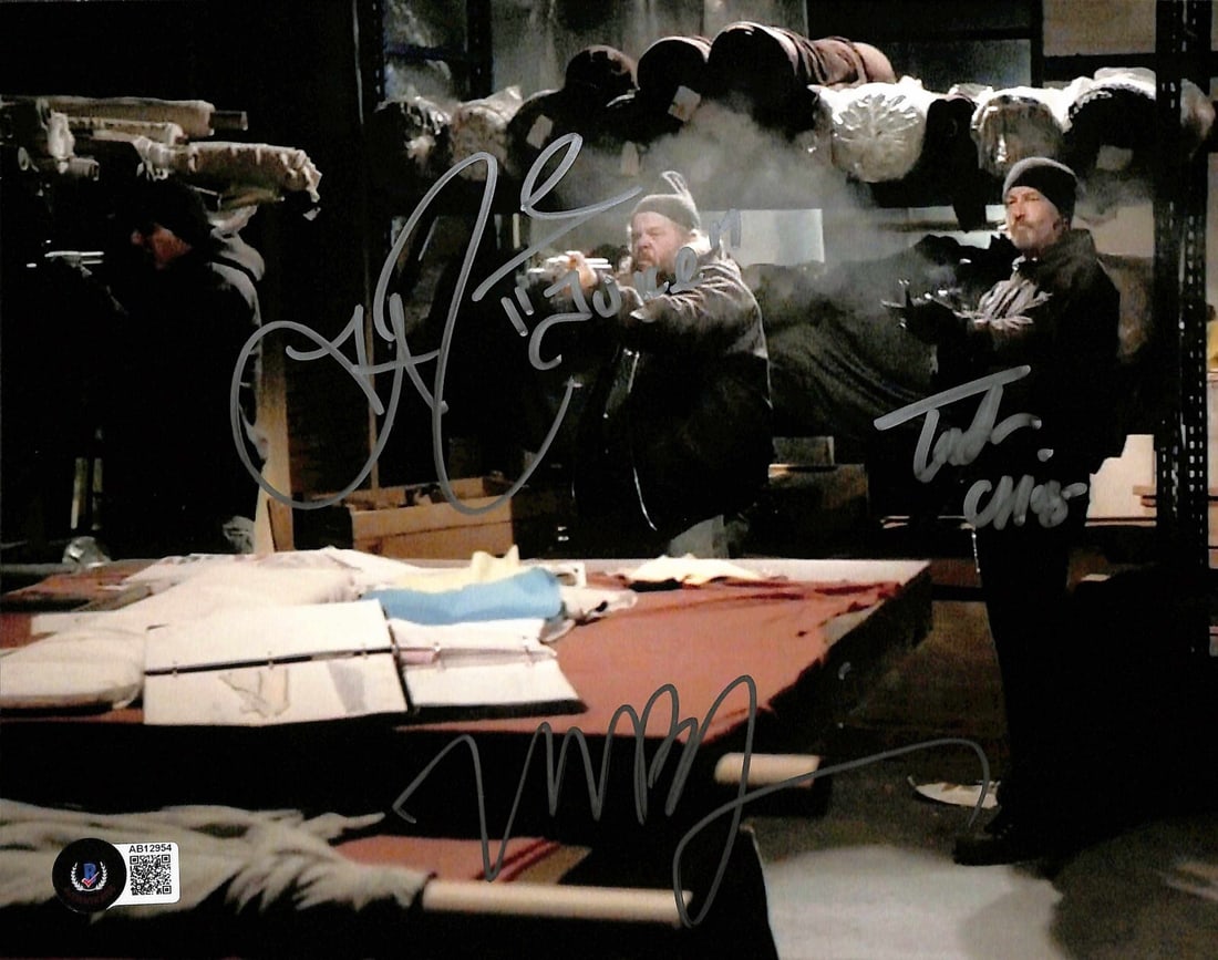 Sons of Anarchy Cast Signed 8x10 Photo Beckett LOA: Sons of Anarchy Cast Signed 8x10 Photo Beckett LOA This stunning 8x10 color photograph features the cast of the iconic TV series Sons of Anarchy, signed by three of its beloved actors: Mark Boone Juni