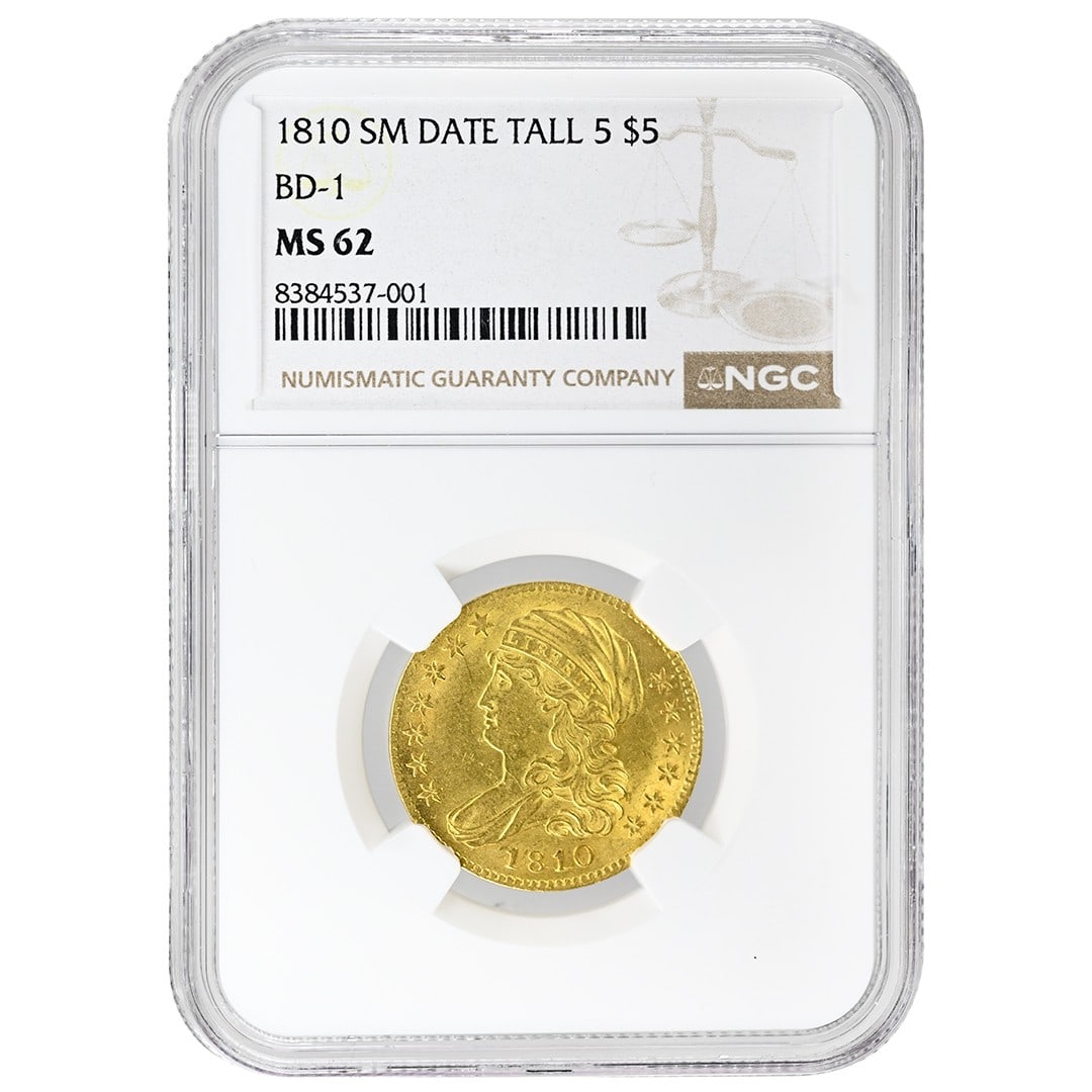 1810 Capped Bust Half Eagle Gold Coin NGC MS62 BD-1 Small Date Tall 5 (1 of 4)