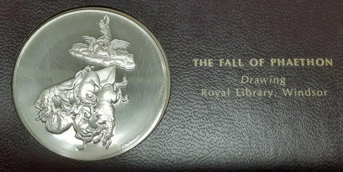 The Fall of Phaethon Sterling Silver Medal Genius of Michelangelo Series: The Fall of Phaethon Sterling Silver Medal Genius of Michelangelo Series This Franklin Mint Genius of Michelangelo proof medal is struck in .925 sterling silver and features The Fall of Phaethon from