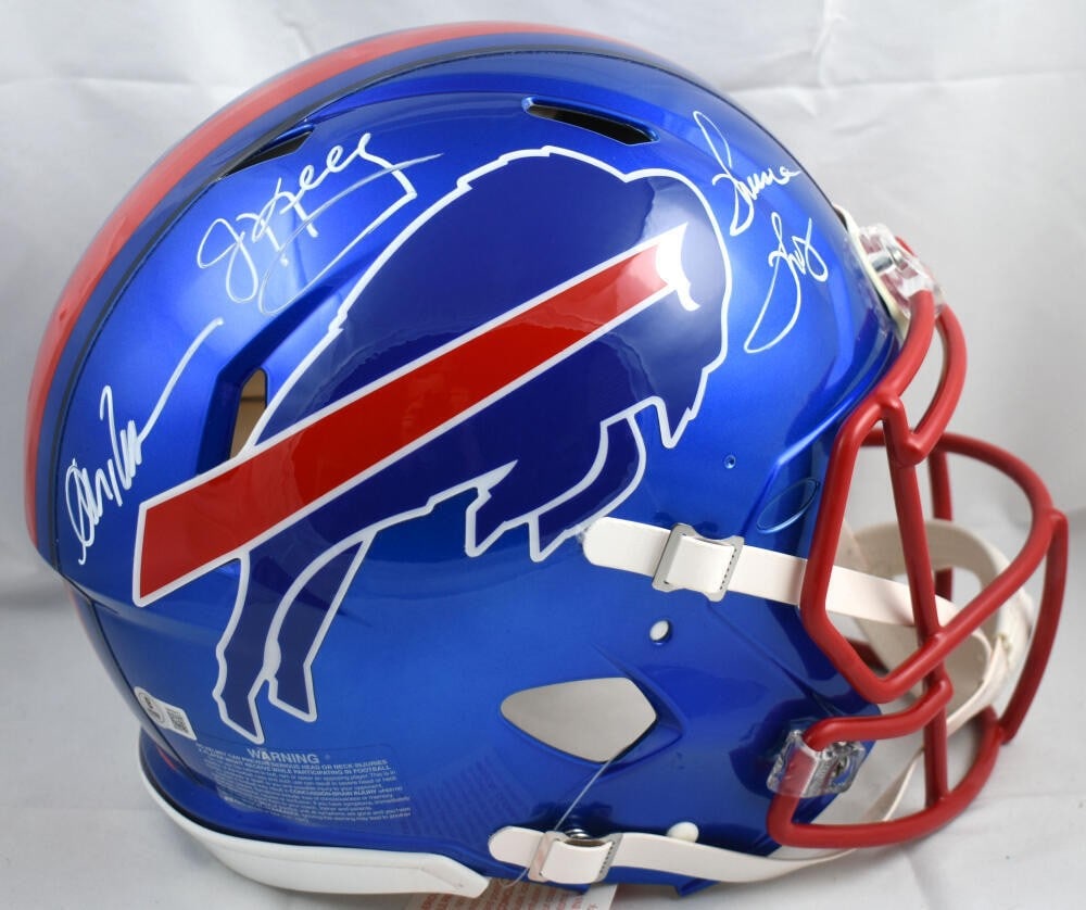Buffalo Bills Signed Helmet by Reed Kelly Thomas Beckett Auth: Buffalo Bills Signed Helmet by Reed Kelly Thomas Beckett Auth This is an original Buffalo Bills helmet signed by legendary players Andre Reed, Jim Kelly, and Thurman Thomas. The helmet comes with auth