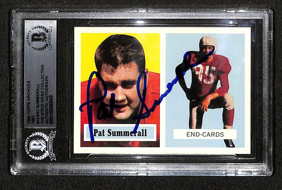 Pat Summerall Signed 1994 Topps Archives 1957 #14 Card Beckett Authenticated: Pat Summerall Signed 1994 Topps Archives 1957 #14 Card Beckett Authenticated This is a signed 1994 Topps Archives 1957 #14 sports trading card featuring Pat Summerall, a renowned member of the Pro Foo