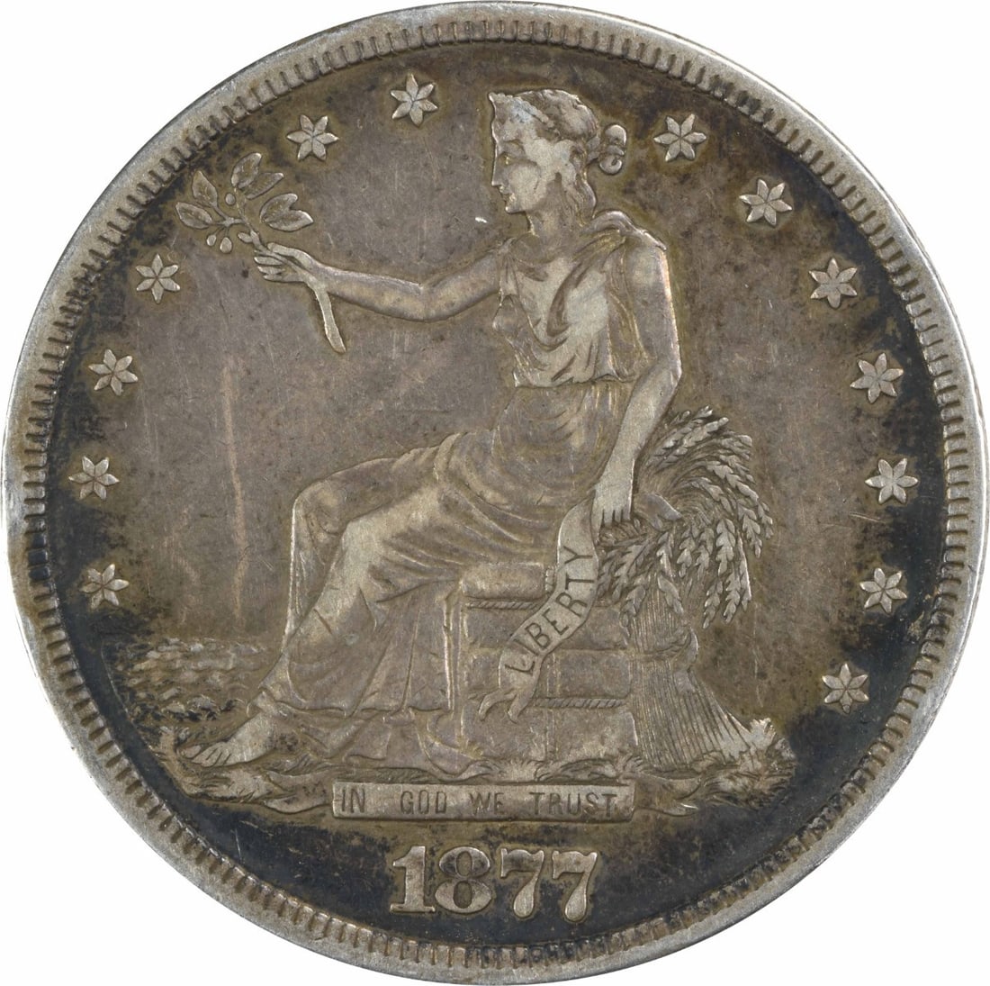 1877-S Trade Silver Dollar $1 by William Barber Uncertified: 1877-S Trade Silver Dollar $1 by William Barber Uncertified This 1877-S Trade Silver Dollar is a remarkable piece of numismatic history. Struck in San Francisco, this coin features a composition of 90