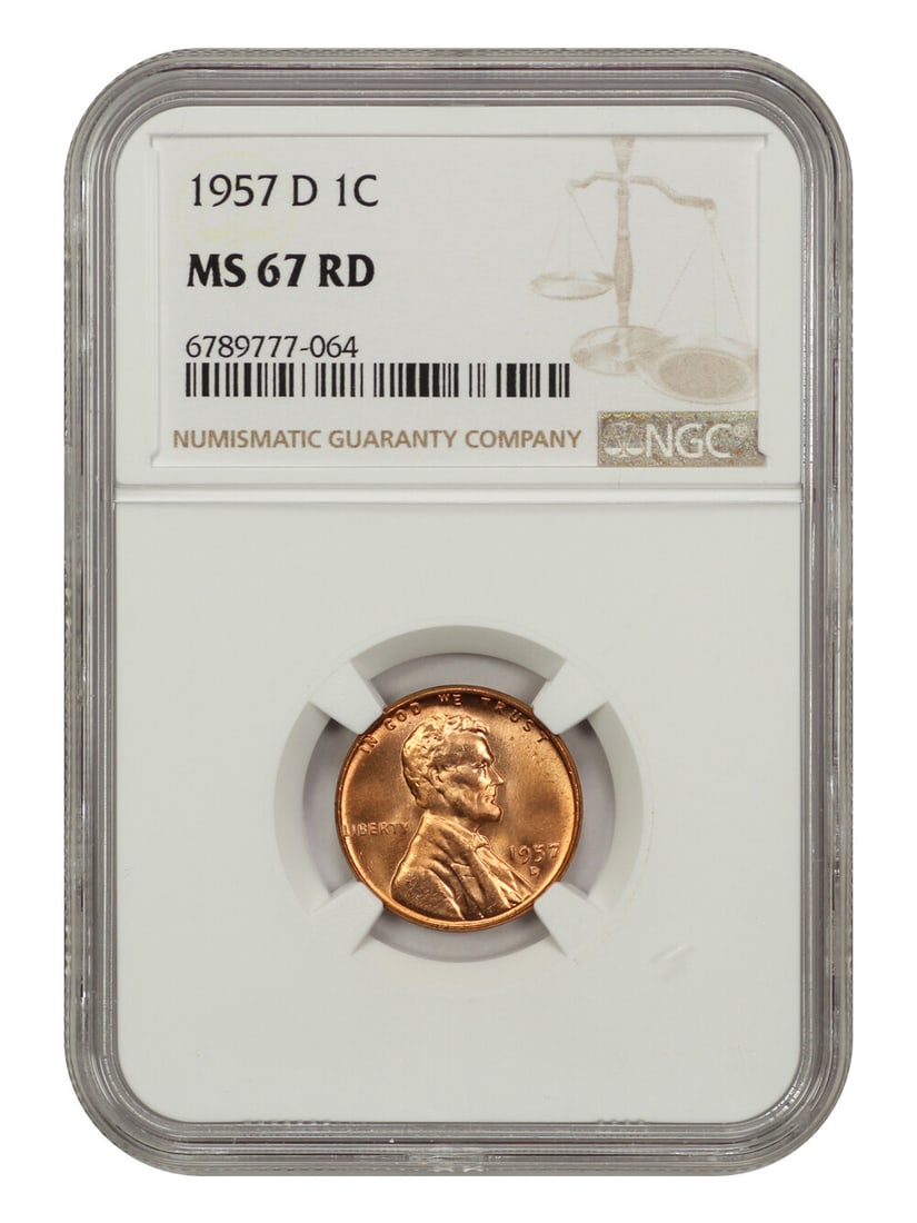 1957-D Lincoln Cent NGC MS67RD Uncirculated Wheat Reverse (1 of 4)