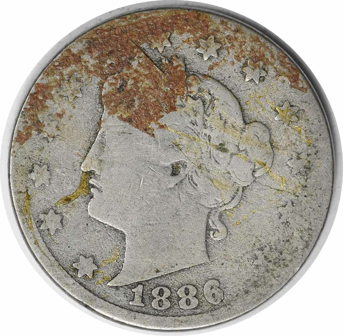 1886 Liberty 5 Cent Nickel Coin Circulated Good Grade Uncertified: 1886 Liberty 5 Cent Nickel Coin Circulated Good Grade Uncertified This 1886 Liberty Nickel is a circulated coin from the United States, featuring a denomination of 5 cents. It is an uncertified coin,