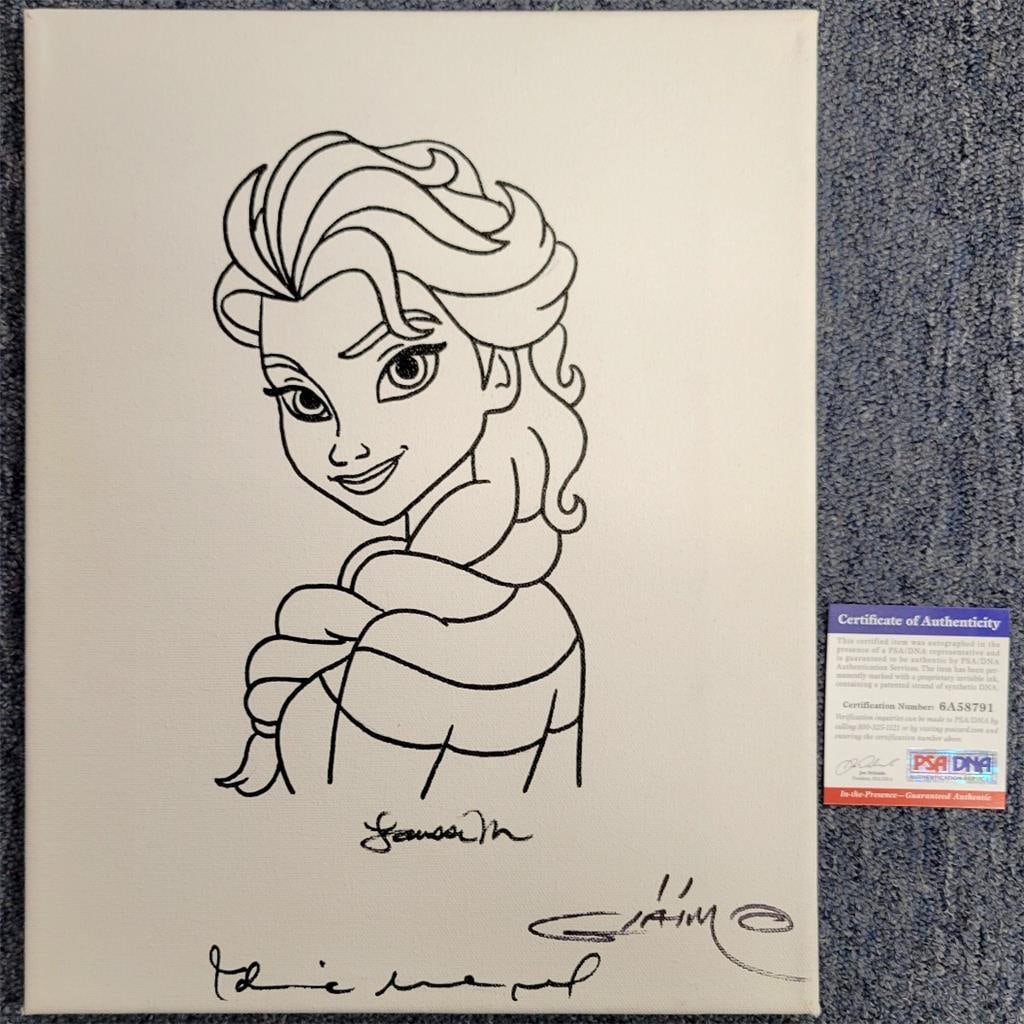 Idina Menzel Signed Frozen Elsa Sketch 11x14 Beckett Authenticated: Idina Menzel Signed Frozen Elsa Sketch 11x14 Beckett Authenticated Capture the magic of Disney's Frozen with this original canvas sketch of Elsa, beautifully signed by Idina Menzel. This piece is an a