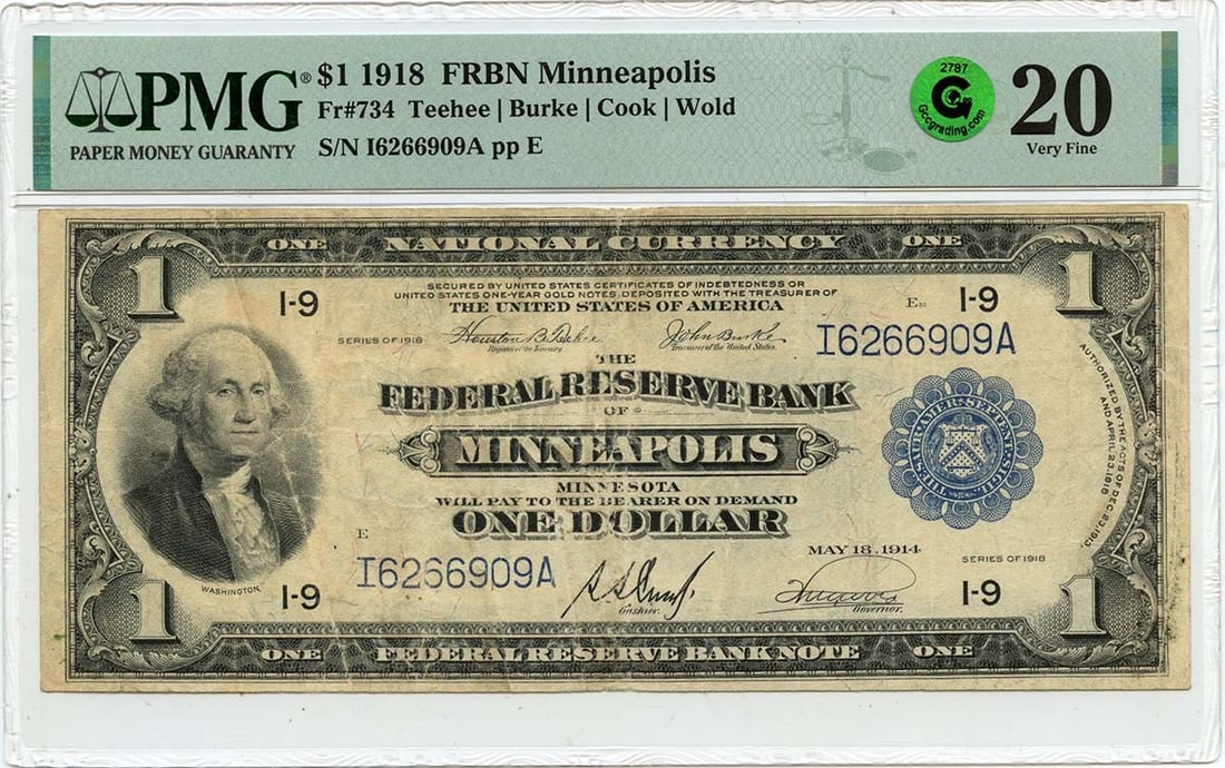 1918 $1 Federal Reserve Bank Note Minneapolis Type 734 PMG VF20 (1 of 2)