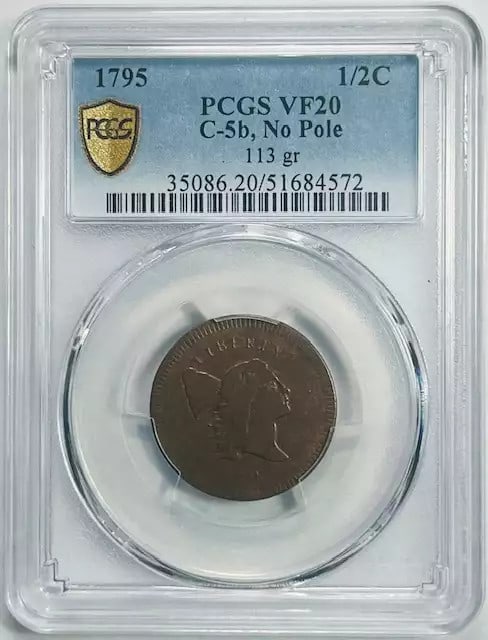 1795 Liberty Cap Half Cent C-5b Rare Variety PCGS VF-20 BN (1 of 3)