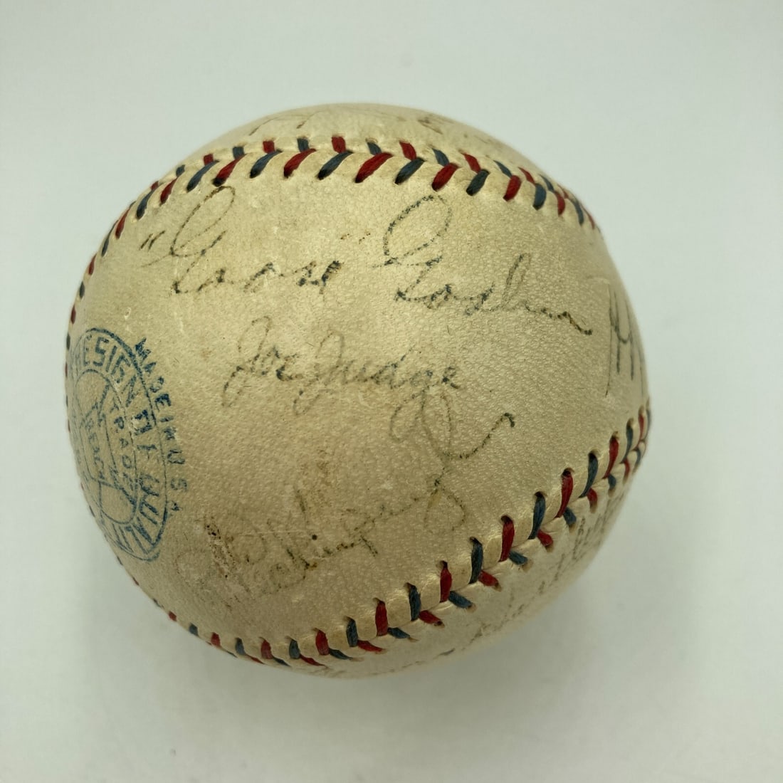 1928 Senators Indians Signed Baseball Goose Goslin Sam Rice Bucky Harris JSA COA: 1928 Senators Indians Signed Baseball Goose Goslin Sam Rice Bucky Harris JSA COA This is an original 1928-29 autographed baseball featuring signatures from four Hall of Famers: Goose Goslin, Sam Rice,