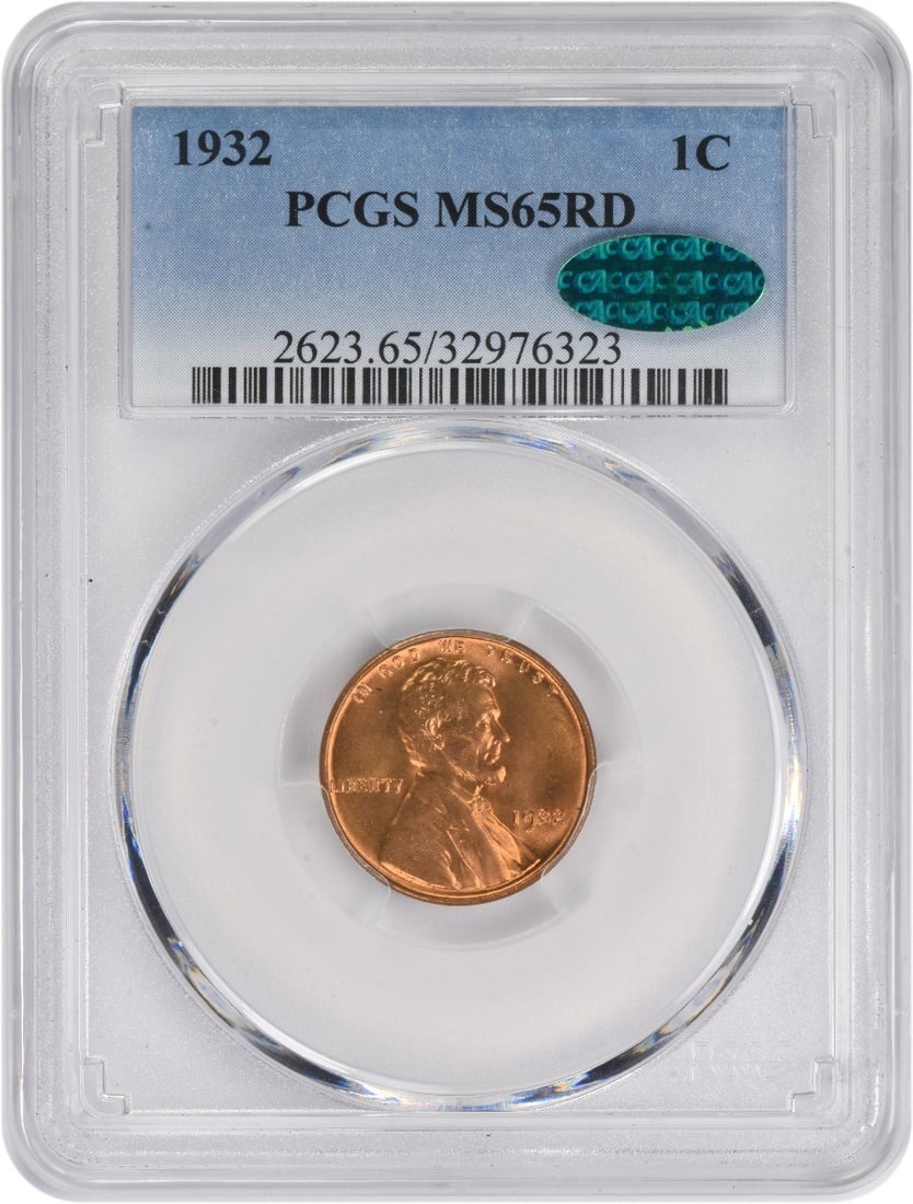 1932 Lincoln Wheat Cent PCGS MS65RD CAC Certified Copper Coin: 1932 Lincoln Wheat Cent PCGS MS65RD CAC Certified Copper Coin This is a 1932 Lincoln Wheat Cent, graded MS65 Red by PCGS and verified by CAC. The coin is uncirculated and made of copper. It was minted
