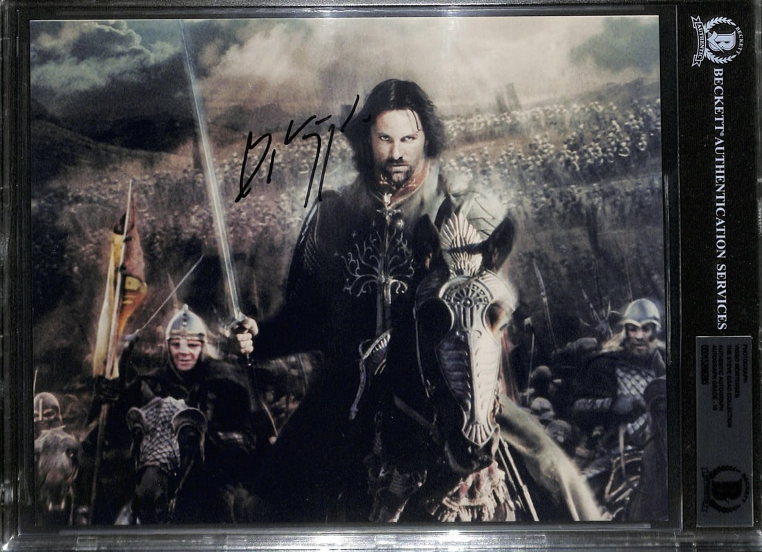 Viggo Mortensen Signed 8x10 Aragorn Photo LOTR Beckett Certified: Viggo Mortensen Signed 8x10 Aragorn Photo LOTR Beckett Certified This is an authentic 8x10 photograph of Viggo Mortensen as Aragorn from the acclaimed film The Lord of the Rings: Return of the King. T