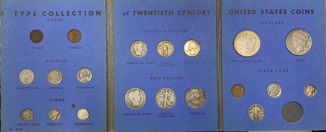 Whitman Folder 20th Century US Silver Coins Type Set Collection: Whitman Folder 20th Century US Silver Coins Type Set Collection This is a collection of 20th-century US coins presented in a Whitman folder. The coins are circulated and composed of silver. The collec