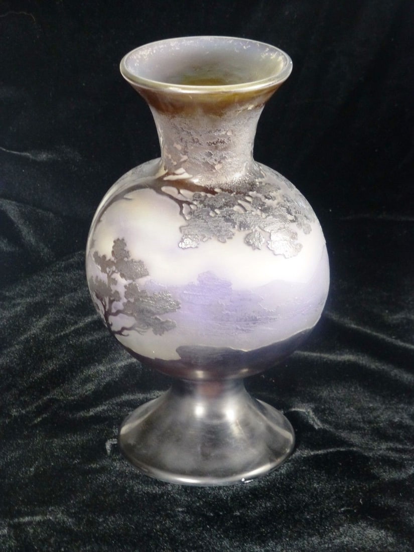 Emile Galle Art Vase Overlaid Acid Etched Scenic 9.5 Inches France (1 of 2)