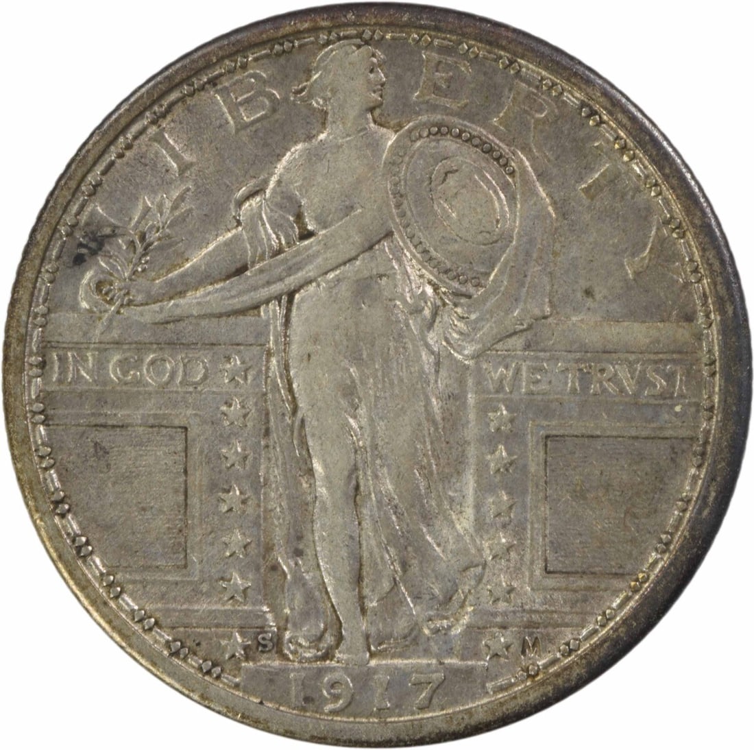 1917-S Standing Liberty Quarter 25C VF Uncertified Silver Coin: 1917-S Standing Liberty Quarter 25C VF Uncertified Silver Coin This 1917-S Standing Liberty Silver Quarter is a remarkable example of early 20th-century coinage. Graded as Very Fine (VF), this circula
