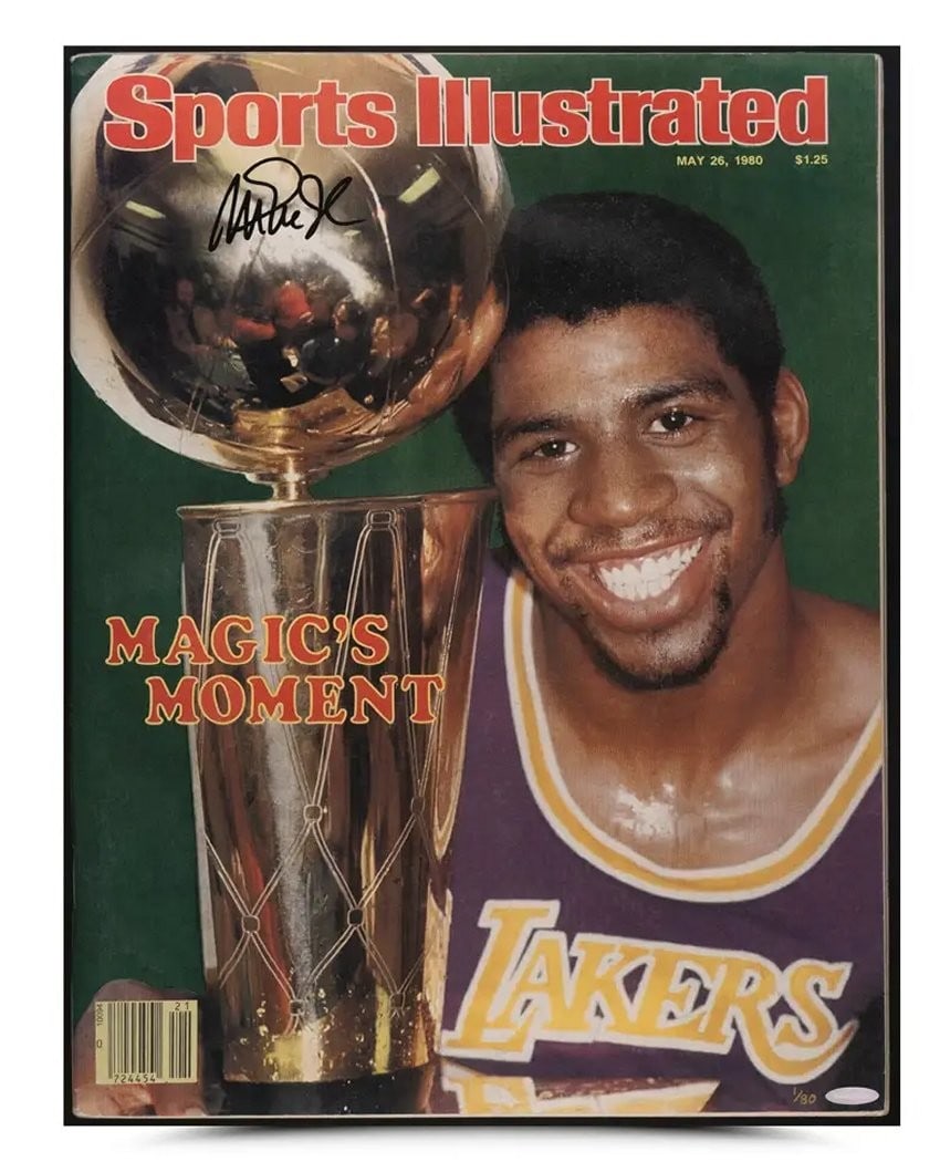 Magic Johnson Autographed 15.5x20 Photo 1980 SI Cover Lakers Upper Deck Authenticated #/80: Magic Johnson Autographed 15.5x20 Photo 1980 SI Cover Lakers Upper Deck Authenticated #/80 This is a stunning 15.5X20 photo featuring Magic Johnson, autographed and presented as an original piece. Mag