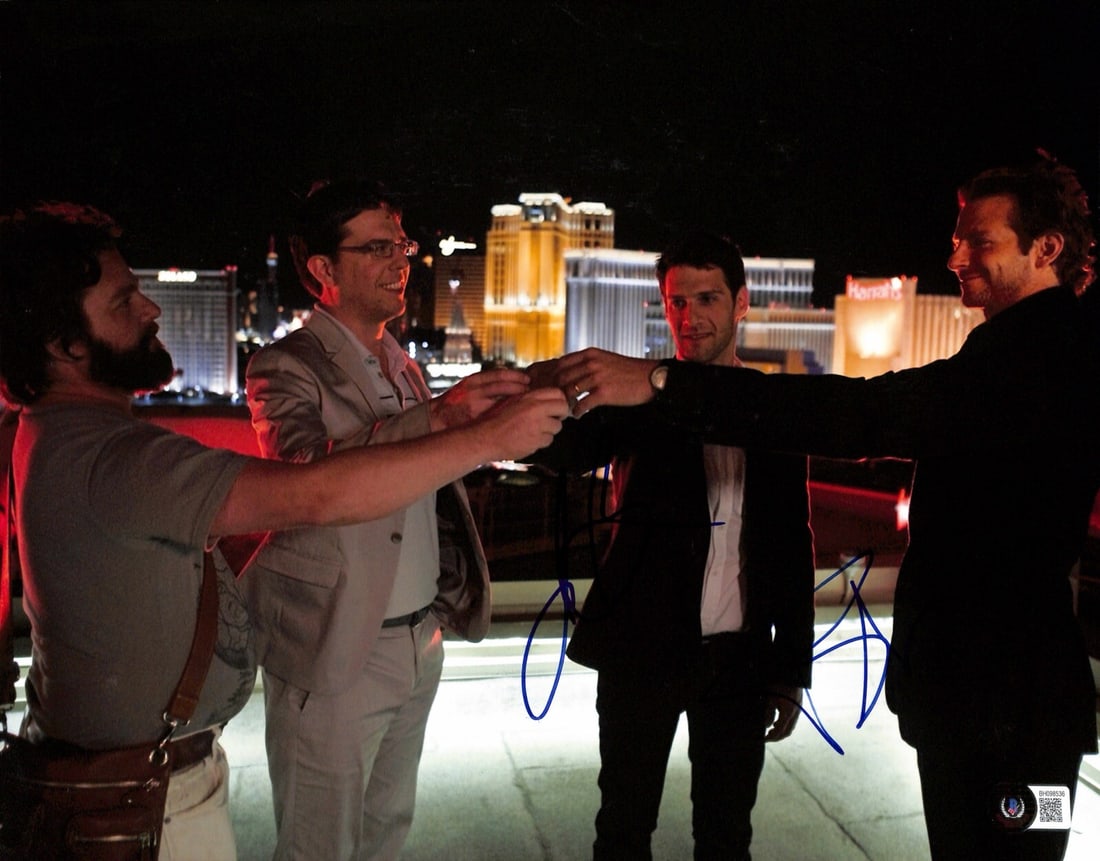 11x14 Autographed Photo Beckett Certified Signed by Bradley Cooper and Justin Bartha: 11x14 Autographed Photo Beckett Certified Signed by Bradley Cooper and Justin Bartha This is an original 11x14 inch photograph autographed in blue permanent marker by Bradley Cooper and Justin Bartha,