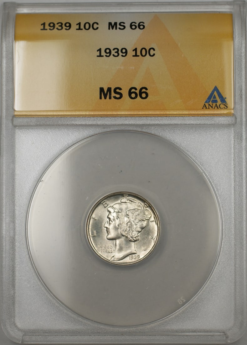 ANACS MS-66 1939 Mercury Dime Silver 10C Near Full Split Bands (1 of 2)
