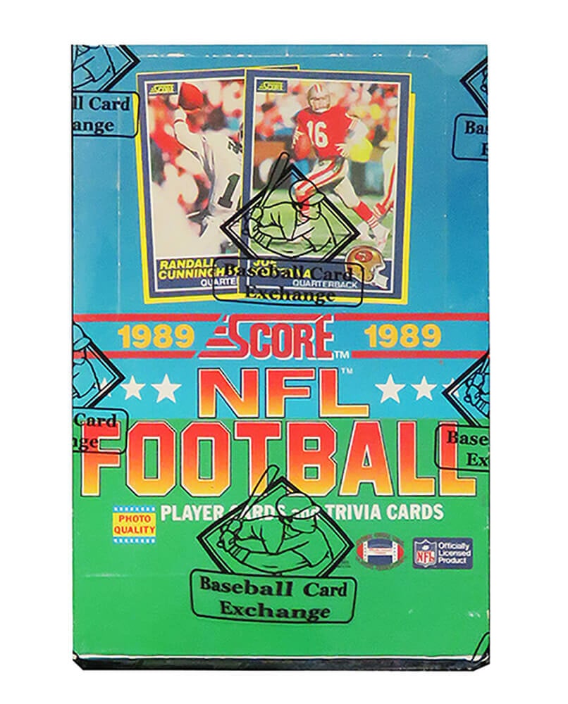 1989 Score Football Wax Box BBCE Sealed 36 Unopened Packs: 1989 Score Football Wax Box BBCE Sealed 36 Unopened Packs Discover a piece of football history with this unopened 1989 Score Football Wax Box, containing 36 sealed packs. Professionally wrapped and se