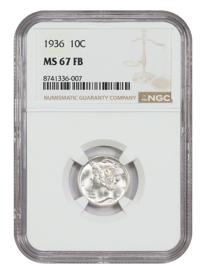 NGC Graded 1936 Mercury Dime MS67 Full Bands 10C Philadelphia: NGC Graded 1936 Mercury Dime MS67 Full Bands 10C Philadelphia This is a 1936 Mercury Dime graded MS67FB by NGC. The coin is uncirculated and was struck in Philadelphia. It features the Full Bands (FB)