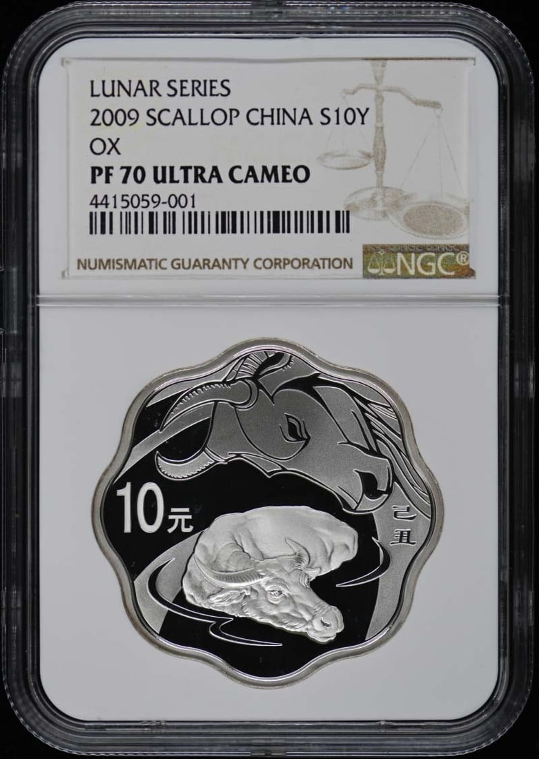 2009 Scallop China Ox S10Y NGC PR70DCAM Coin: 2009 Scallop China Ox S10Y NGC PR70DCAM Coin This 2009 Scallop China Ox coin is certified by NGC with a grade of PR70, indicating it is in pristine condition. The coin is uncirculated and features exc