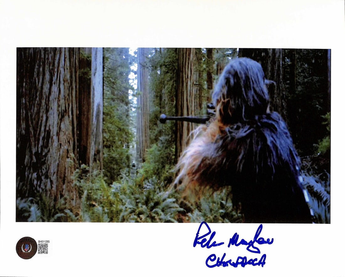 Autographed 8x10 Photo Peter Mayhew Chewbacca With Beckett Authentication: Autographed 8x10 Photo Peter Mayhew Chewbacca With Beckett Authentication This is an original 8x10 photograph signed by Peter Mayhew, known for his role as Chewbacca in the Star Wars films. The autogr