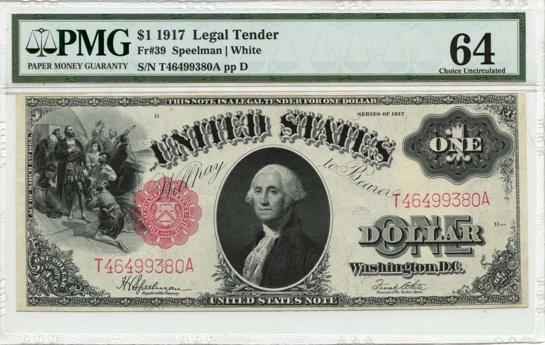 PMG Certified 1917 $1 Legal Tender Note FR39 MS64 (1 of 2)
