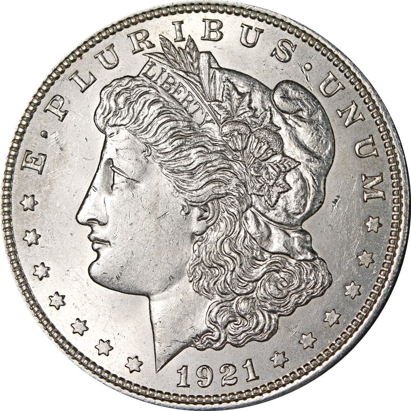 1921 Philadelphia Morgan Dollar VAM 13 Variety Wide Reeds Silver Coin: 1921 Philadelphia Morgan Dollar VAM 13 Variety Wide Reeds Silver Coin 1921-P Morgan Silver Dollar featuring the VAM 13, Wide Reeds variety. This circulated coin is composed of silver with a fineness o