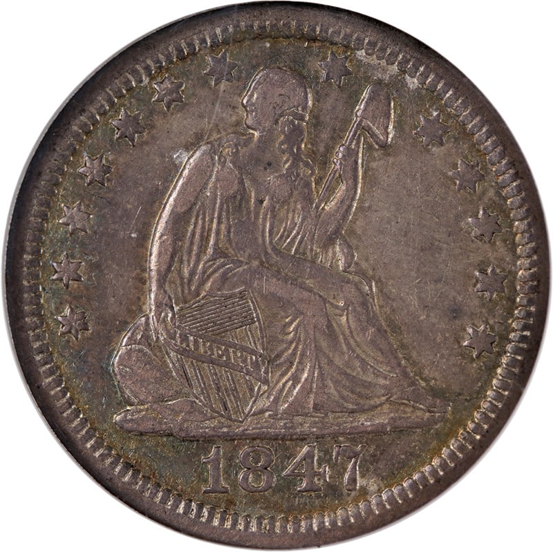 1847-O Seated Liberty Quarter NGC XF40 Silver Coin Key Date: 1847-O Seated Liberty Quarter NGC XF40 Silver Coin Key Date This 1847-O Seated Liberty Quarter, certified by NGC with a grade of XF40, showcases exceptional eye appeal and a nice strike. Minted in New