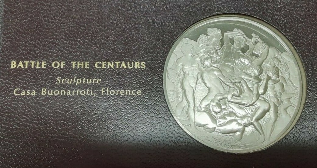 Battle of the Centaurs Sterling Silver Medal Genius of Michelangelo Series: Battle of the Centaurs Sterling Silver Medal Genius of Michelangelo Series This Franklin Mint Genius of Michelangelo proof medal, titled "Battle of the Centaurs," was produced in 1970 as part of a sil