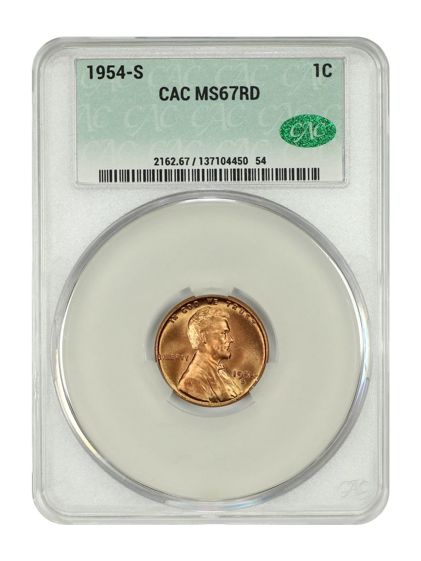 1954-S Lincoln Cent CACG MS67RD Wheat Reverse Uncirculated (1 of 2)