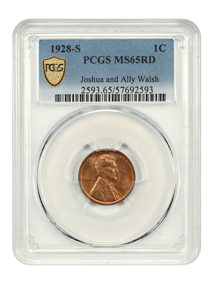 PCGS MS65RD 1928-S Lincoln Wheat Cent Scarce Red Uncirculated 1C: PCGS MS65RD 1928-S Lincoln Wheat Cent Scarce Red Uncirculated 1C This 1928-S Lincoln Cent features the Wheat Reverse design and is graded MS65RD by PCGS. Highly sought after in red designation, this u