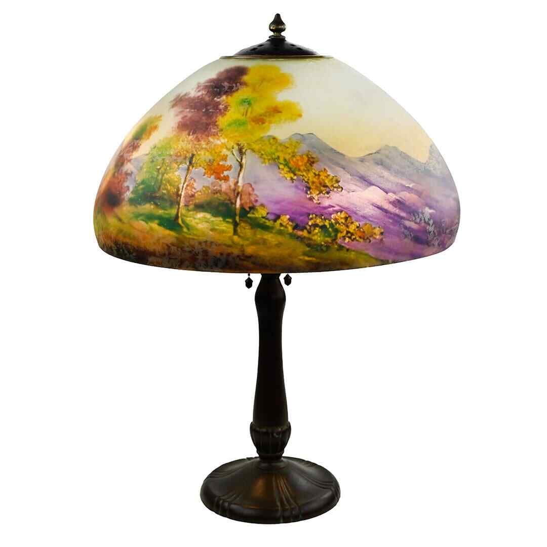 Handel Antique Reverse Painted Scenic Lamp Art Nouveau 1910-1920 (1 of 15)