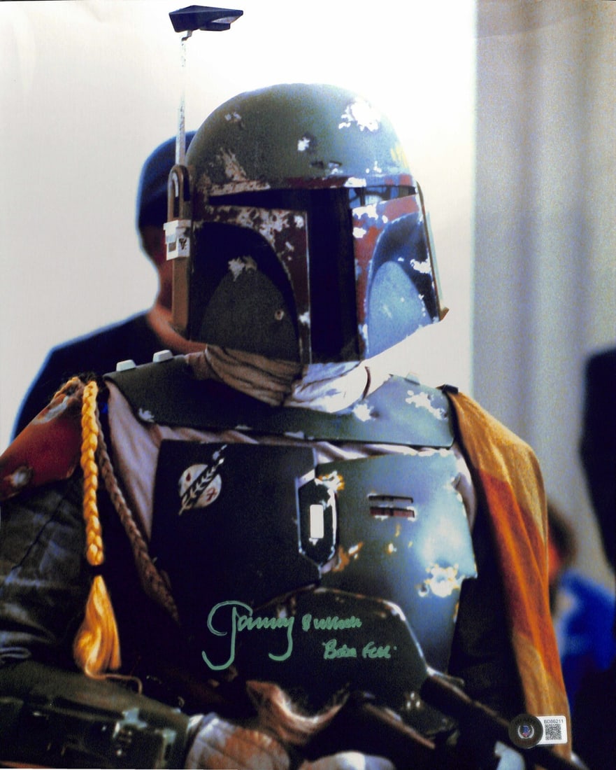 Jeremy Bulloch Signed 11x14 Photo as Boba Fett on Bespin Beckett Authenticated: Jeremy Bulloch Signed 11x14 Photo as Boba Fett on Bespin Beckett Authenticated This is an original 11x14 photograph featuring Boba Fett on Bespin, personally signed by Jeremy Bulloch, who portrayed Bo