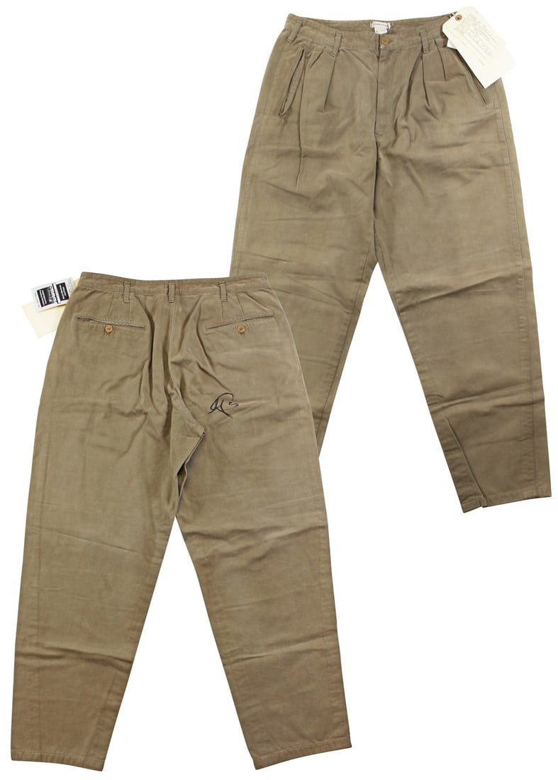 Al Pacino Signed Screen Worn Tan Boneville Pants Frankie & Johnny BAS COA: Al Pacino Signed Screen Worn Tan Boneville Pants Frankie & Johnny BAS COA This pair of screen-worn tan Boneville pants was personally signed by Al Pacino, known for his role in "Frankie & Johnny." The