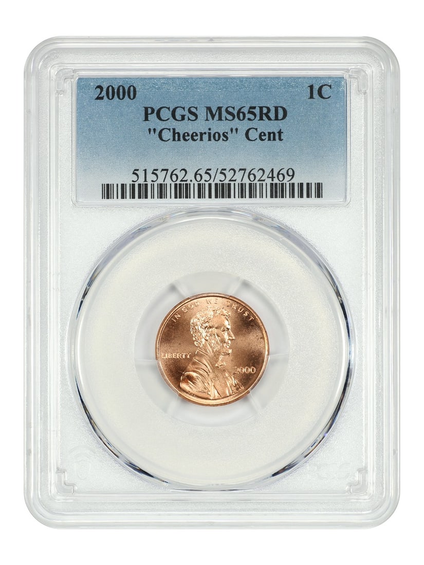 2000 Cheerios Cent PCGS MS65RD Lincoln Cent Uncirculated: 2000 Cheerios Cent PCGS MS65RD Lincoln Cent Uncirculated This 2000 1C Cheerios Cent is graded MS65RD by PCGS, indicating it is in uncirculated condition. This unique promotional issue features the ico