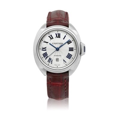 Ladies Cle Reference 3867 Silver Dial Leather Strap 2018 With Card: Ladies Cle Reference 3867 Silver Dial Leather Strap 2018 With Card This Cartier Cle watch features a silver dial, a smooth bezel, and a leather bracelet. The timepiece is designed for ladies and is pa