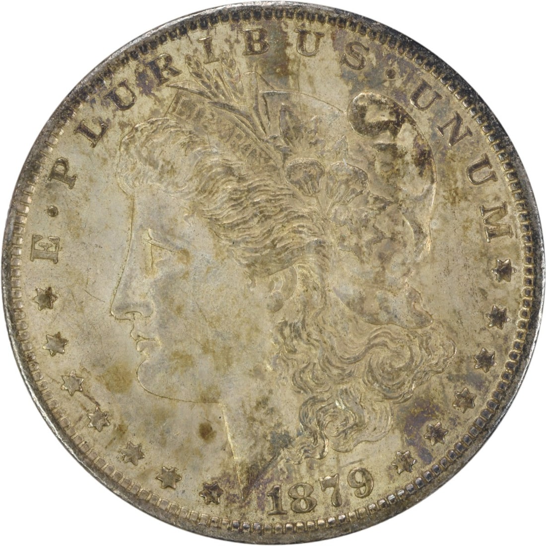 1879-O Morgan Silver Dollar AU Uncertified 90% Silver Coin: 1879-O Morgan Silver Dollar AU Uncertified 90% Silver Coin This 1879-O Morgan Silver Dollar, graded as AU (About Uncirculated), showcases the artistry of designer George T. Morgan. Minted in New Orlea