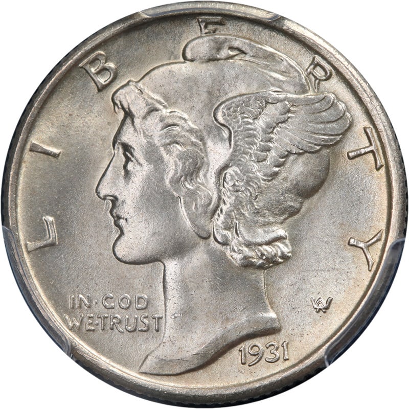 1931-S Mercury Dime PCGS MS66 Uncirculated Strong Strike: 1931-S Mercury Dime PCGS MS66 Uncirculated Strong Strike This stunning 1931-S Mercury Dime, graded PCGS MS66, boasts superb eye appeal, exceptional luster, and a strong strike. The coin features great