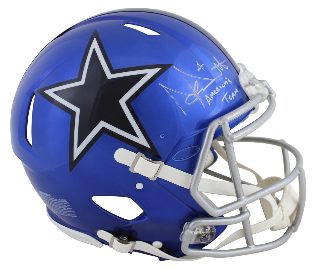 Dak Prescott Signed Dallas Cowboys Flash Helmet BAS Witnessed Authentic: Dak Prescott Signed Dallas Cowboys Flash Helmet BAS Witnessed Authentic Celebrate your support for the Dallas Cowboys with this signed Dak Prescott Flash Full Size Speed Proline Helmet. This authentic